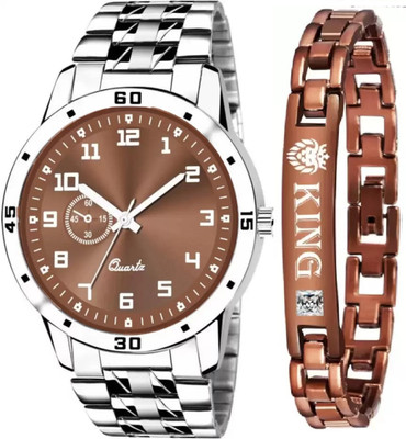 Shivark Unique Formal Look Brown Dial Watch and King Diamond Bracelet Combo For Men Analog Watch  - For Boys