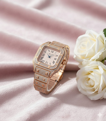 LOOFTRADER WW68 Square Iced-Out Rose Gold Tone Timepiece Analog Watch  - For Men & Women