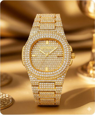 Fanish fashion Luxury Diamond Studded Golden Wrist Watch for Men|Premium Iced Out Analog Watch Luxury watches Analog Watch  - For Men