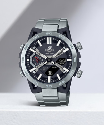 CASIO ECB-2000D-1ADF Edifice Black Dial Silver Stainless Steel Band Analog-Digital Watch  - For Men