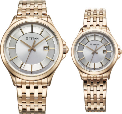 Titan Modern Bandhan 7 Titan Bandhan Silver Dial Rose Gold Stainless Steel Strap Couple Analog Watch  - For Men & Women