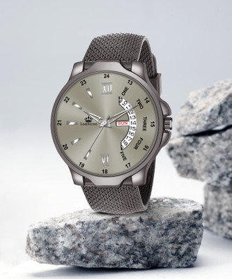 LIMESTONE Gun Metal Grey Day and Date Functioning Mesh Strap Quartz Analog Watch  - For Men