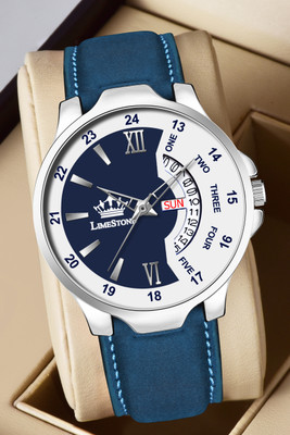 LIMESTONE Bleed Blue Day and Date Functioning Strap Adult Quartz Analog Watch  - For Men