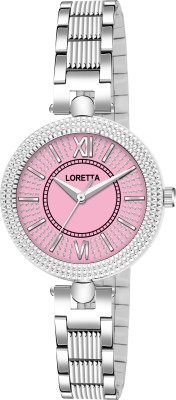 Loretta LT_4008 Pink Latest Design Diamond Studded Stainless Steel Chain Bracelet Girls Analog Watch  - For Women