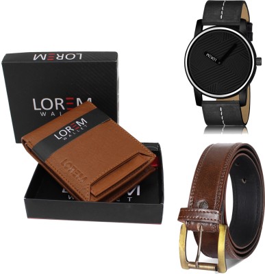 LOREM Belt, Wallet & Watch Combo(Tan, Brown, Black)