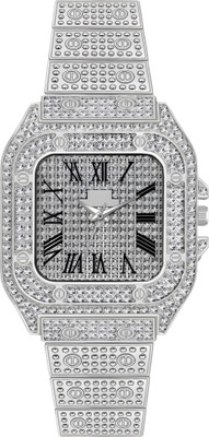 Timofy Luxury Diamond Studded Silver Analog Watch for Men Retro Classic Analog Watch with Time display Analog Watch  - For Men & Women