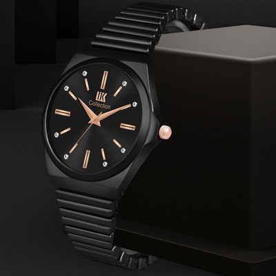 IIK Collection IIK-3164W Round Formal Black Studded Dial with Black Metallic Bracelet Strap Analog Watch  - For Women