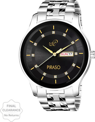 PIRASO D&D C22 SILVER BLACK ANALOG DAY AND DATE WORKING||BLACK DIAL|| BRACELET|| WATCH FOR MEN & BOYS Analog Watch  - For Men