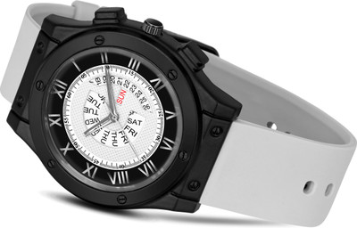 LORENZ MK-4092R White Day & Date Dial Analog Watch with Grey Silicone Buckle Lock Strap Analog Watch  - For Men