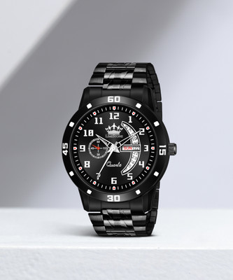 LIMESTONE All Black Day & Date Functioning Long Life Black Plated Chain HMTS Quartz Analog Watch  - For Men
