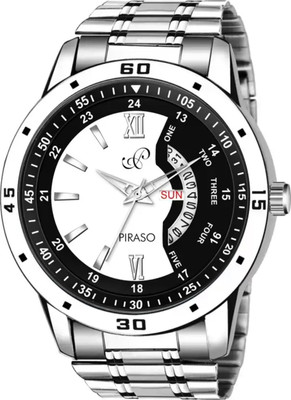 PIRASO PR2921 WHITE & BLACK SILVER New Look White & Black Dial day & date working Display Watch for Men Analog Watch  - For Men