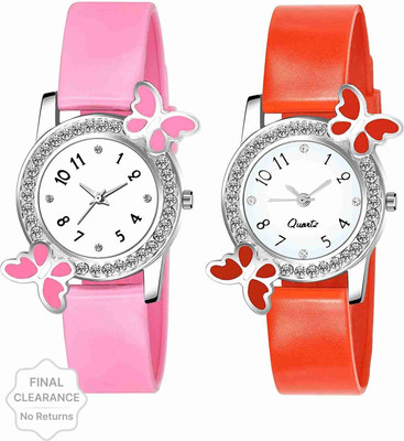 TERIZLA Bf+pink+red Butterfly Design Analog Watch Pink And Red Color Combo Watch For Girls Analog Watch  - For Girls