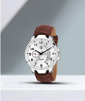 WIZARD TIMES Formal and Party Wear Watch for Unisex Men's Watch Brown Leather Strap Silver Day Dial Water Resistant Analog Watch  - For Boys & Girls