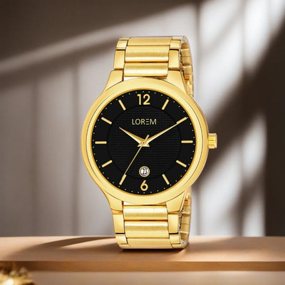 LOREM LR135 Limited Edition Black Date Function Round Metal Strap Casual Analog Watch  - For Men