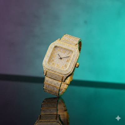 LOOFTRADER WW21 Square Roman Dial Full Pave Crystal Gold Watch Analog Watch  - For Men & Women