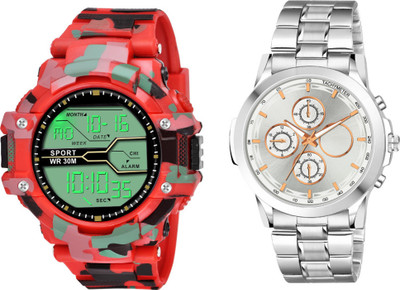 Brostin New Gen New Article FIZX SILVER Men's WATCH_Combo_Red Military men's Watch Analog-Digital Watch  - For Men