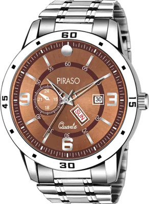 PIRASO D&D F95 BROWN SILVER CHAIN ANALOG DAY AND DATE WORKING DISPLAY BROWN DIAL&SILVER CHAIN WATCH FOR MEN & BOYS Analog Watch  - For Men