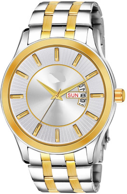 Royal Habibi Analog Day & Date Functioning Silver Chain Analog Day& Date Functioning Silver Chain Gold White Stainless Steel Wrist Watch Analog Watch  - For Men