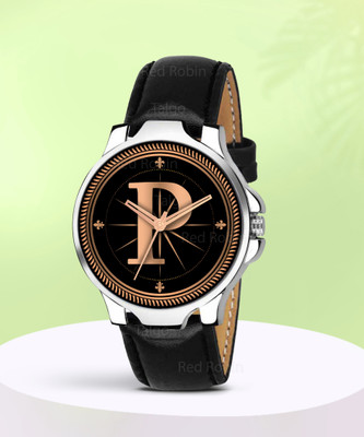Talgo ALPHA-P-3K-SIL-BLK-L Fancy Design Stylish ALPHABET P Dial Black Leather Strap Men Wrist Watch Analog Watch  - For Boys