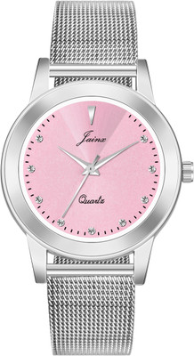 JAINX Pink Dial Steel Mesh Chain Analog Watch  - For Women