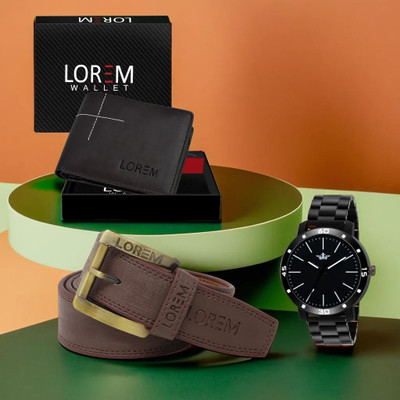 LOREM Mens Combo Of Watch With Artificial Leather Wallet & Belt Analog Watch  - For Men