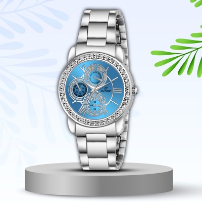 Dezine Elegant Silver Case with Blue Dial & Crystal Bezel Analog Watch  - For Women