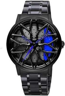 Glowme Spinning car wheel rotating gyro orange & black watch GLOWME Spinner Watch | Rotating Gyro Watch | Blue & Black Analog Watch Analog Watch  - For Men
