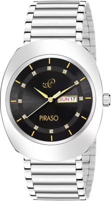 PIRASO RA-DO C27 BLACK SILVER PIRASO PREMIUM DATE DISPLAY BLACK DIAL & SILVER CHAIN ANALOG WATCH FOR MEN Analog Watch  - For Men