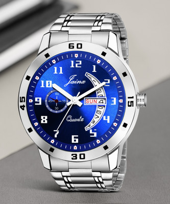 JAINX JM395 Day & Date Blue Dial Steel Chain Analog Watch  - For Men