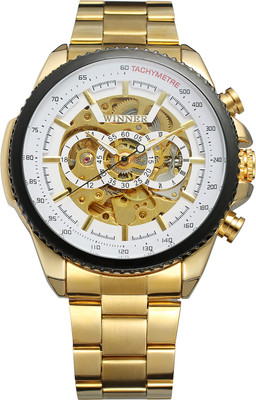 Forsining Hour Glass Automatic Mechanical Unisex Self-Winding Automatic Mechanical Gold Analog Watch  - For Men & Women