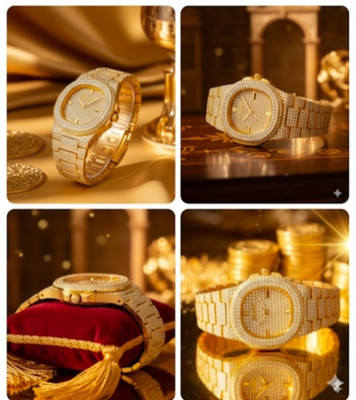 Fanish fashion Luxury Diamond Studded Golden Wrist Watch for Men|Premium Iced Out Analog Watch Luxury watches Analog Watch  - For Men