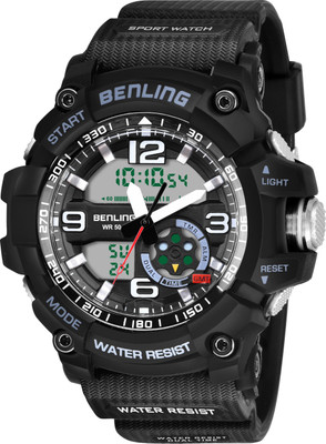 Benling SKBLANDG-6006-BLK-BLK Ana Digital Series | Luminous Light | Alarm Clock | Day Display | Date Display Analog-Digital Watch  - For Men