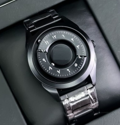 paltinum Magnetic Rotating Disc Watch – Arabic Dial, Black Stainless Steel Strap Analog Watch  - For Men