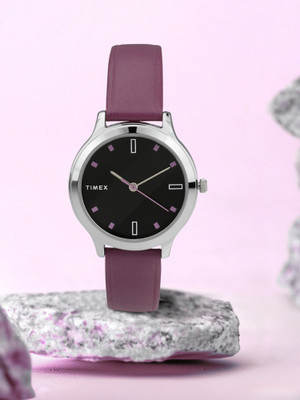 TIMEX Black Dial Genuine Leather Strap Analog Watch  - For Women