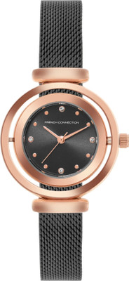 French Connection SEREIN SUNRAY Black Round Dial With Black Stainless Steel Mesh Strap Watch Analog Watch  - For Women