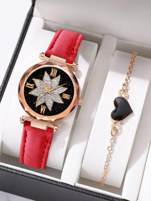 STOJIRA New Stylish Flower Design Red Fashion Analog wrist watch For Girl's Analog Watch  - For Women