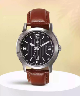 WIZARD TIMES Men's Watch Brown Leather Strap Black Day & Date Dial Water Resistant Analog Watch  - For Men