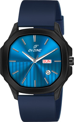 Dezine Soft and Sleek Blue Silicone Strap with Day & Date Display Analog Watch  - For Men