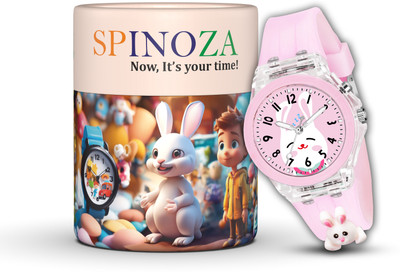 SPINOZA 3D pink rabbit cartoon with multicolor lighting super soft silicone strap trendy Analog Watch  - For Girls