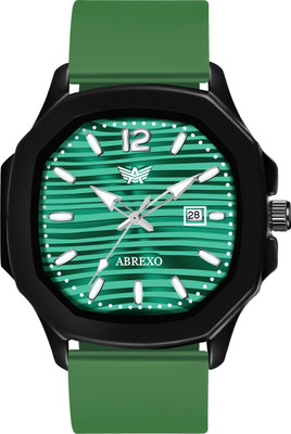 ABREXO Abx6600-Green Vintage-Law Date Working Square Green Dial Premium Silicone Strap Boys Analog Watch  - For Men
