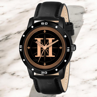 Natrix ALPHA-H-AVO-BLK-L Fancy Design Stylish ALPHABET H Dial Black Leather Strap Men Wrist Watch Analog Watch  - For Boys