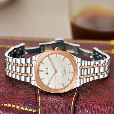 Alix AL3054 Dual Tone Silver&Rose gold stainless steel strap With slim case Analog Watch  - For Men