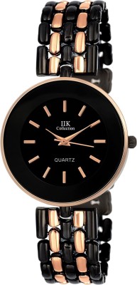 IIK Collection IIK-1063W Round Black Studded Dial with Black & RoseGold Metal Bracelet Chain Strap Analog Watch  - For Women