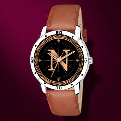 Krolexe ALPHA-N-AVO-SIL-TAN-L Fancy Design Stylish ALPHABET N Dial Beige Leather Strap Men Wrist Watch Analog Watch  - For Men