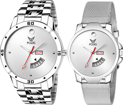 FOGG 5076-WH 5076-WH Day & Date Analog Watch  - For Couple