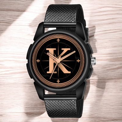 Natrix ALPHA-K-J16-BLK-SFR Fancy Design Stylish ALPHABET K Dial Black Leather Strap Men Wrist Watch Analog Watch  - For Boys