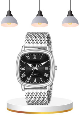 Giomex Attractive Chain Stainless Steel Square Quartz Analog Watch  - For Men