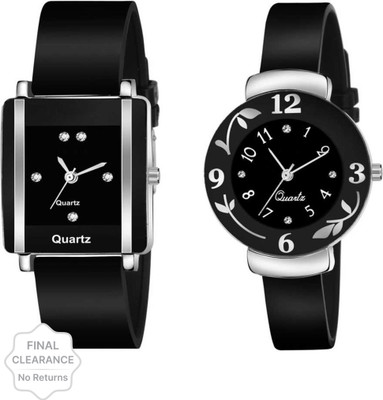 BRAIN WATCH NEW DESIGN FULL BLACK TWO SET WOMEN AND GIRL COMBO Analog Watch  - For Women