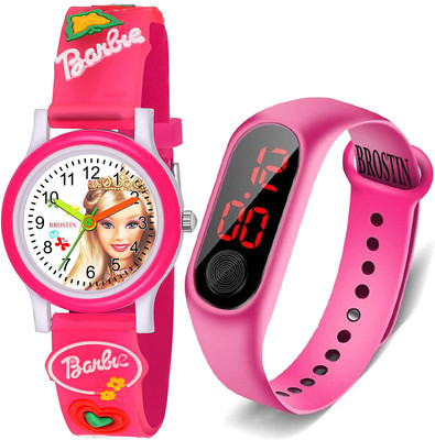 Brostin B7868N Digital Girls Pink Glowing Frozen Barbie Watch/Pink Band Combo- For Girls Analog Watch  - For Boys