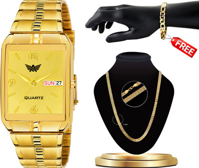 ABREXO Abx9151 Plus Bold Designer Golden Bracelet Designer Chain Special Combo Analog Watch  - For Men
